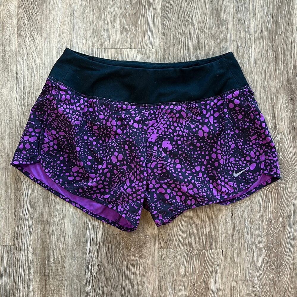 Nike Dri-FIT‎ Tempo Running Shorts Women's Small Black & Purple Spotted Lined